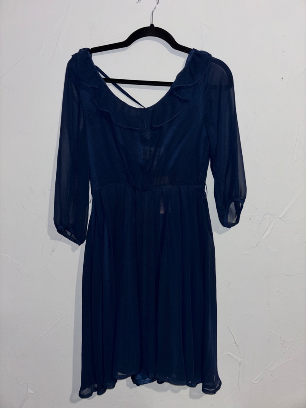 Annabelle Navy Blue Ruffle-Trim Midi Dress